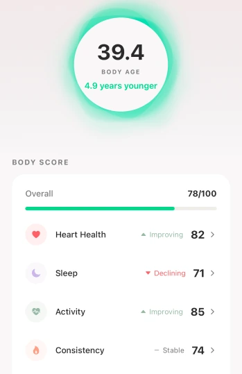 TrueMe Body Age screen